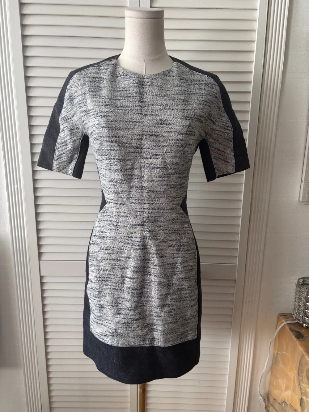 3.1 Phillip Lim Gray and navy blue Textured Sheath Dress. US0